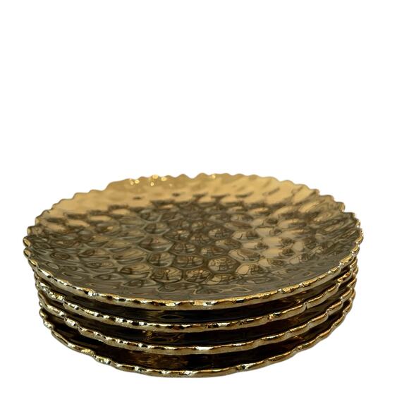 Baroque Collection Appetizer Plates 6" Hammered Gold Set of 4 Holiday Glam New - Picture 10 of 14